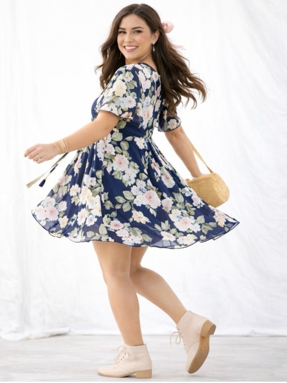 Show Me Your Mumu Kylie Lace Up Blue Floral Mini Dress